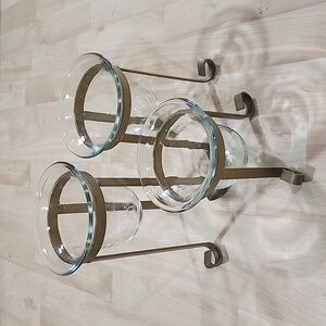 Set of 3 glass and metal candle holders
